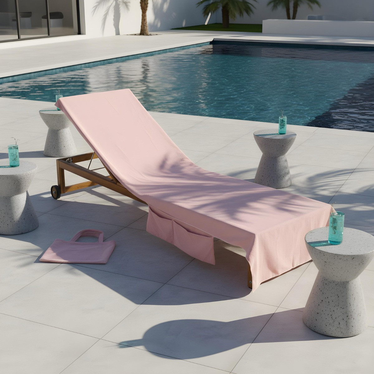 OHS Beach Towel In A Bag - Blush Pink>