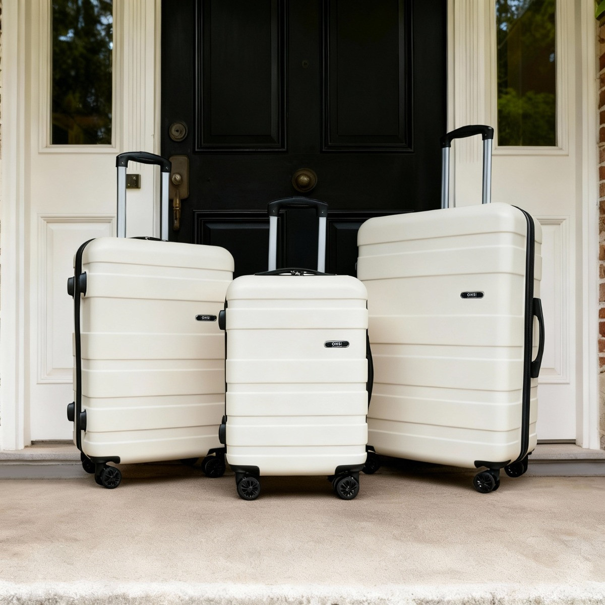 OHS 4 Wheel Hard Shell Suitcase, Cream - 3 Pack>