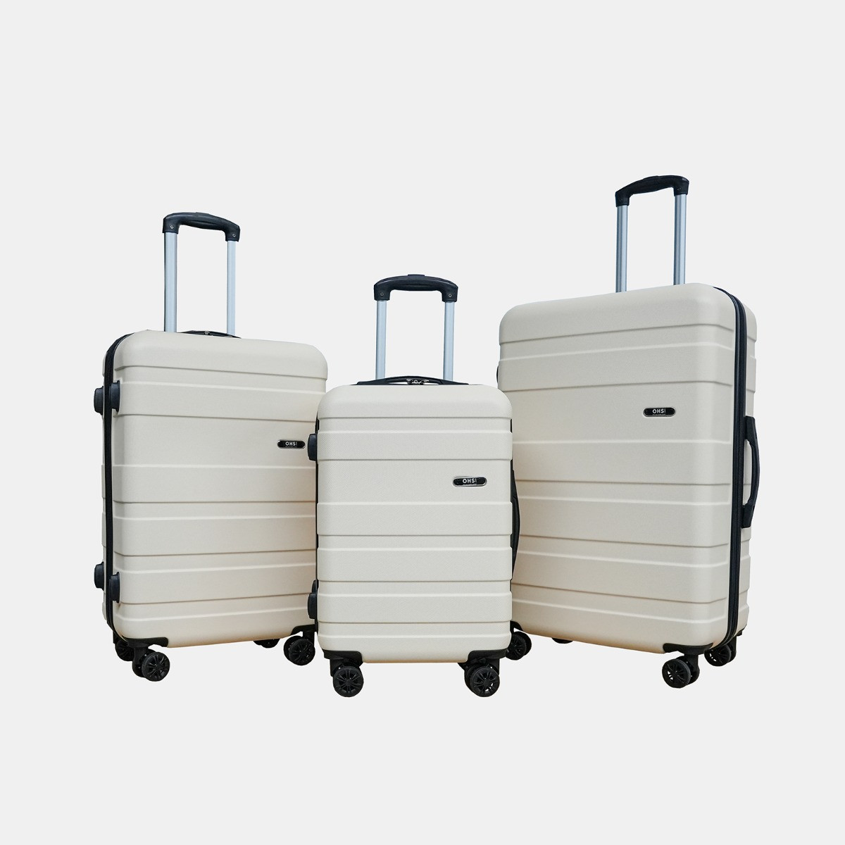 OHS 4 Wheel Hard Shell Suitcase, Cream - 3 Pack>