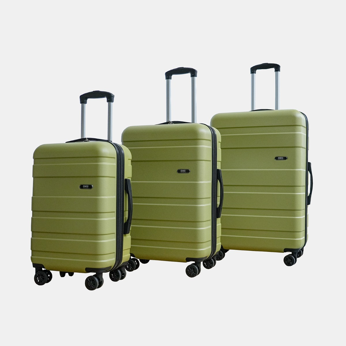 OHS 4 Wheel Hard Shell Suitcase, Olive Green - 3 Pack>