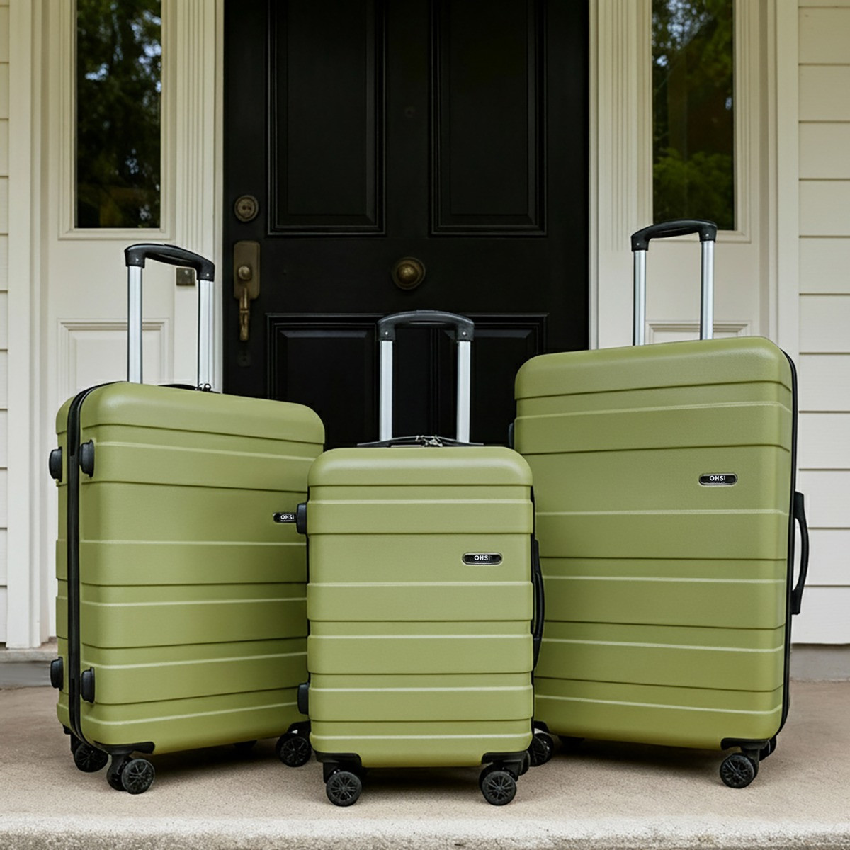 OHS 4 Wheel Hard Shell Suitcase, Olive Green - 3 Pack>