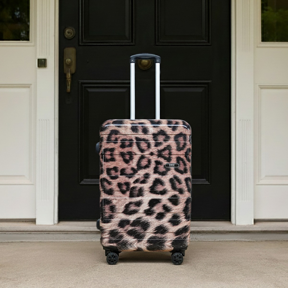 OHS 4 Wheel Leopard Print Hard Shell Suitcase, Natural - 3 Pack>