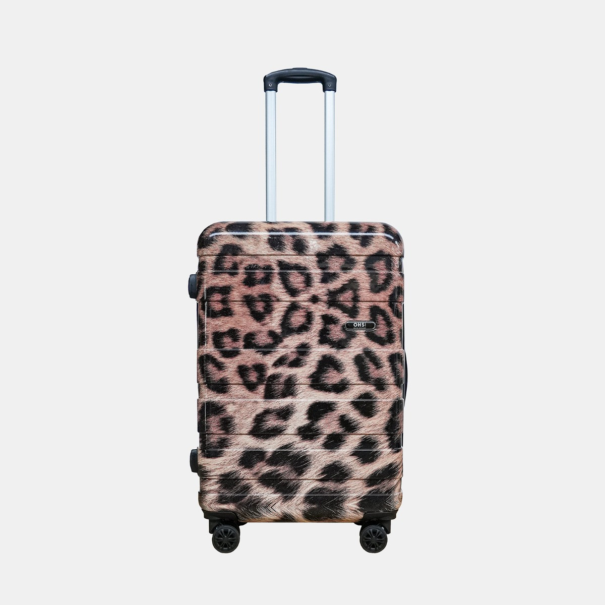 OHS 4 Wheel Leopard Print Hard Shell Suitcase, Natural - 3 Pack>
