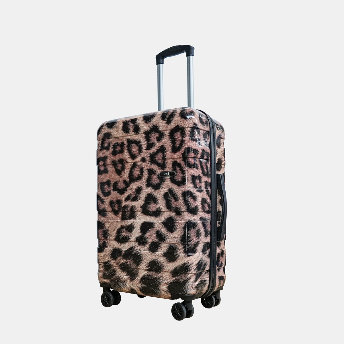 OHS 4 Wheel Leopard Print Hard Shell Suitcase, Natural - 3 Pack>