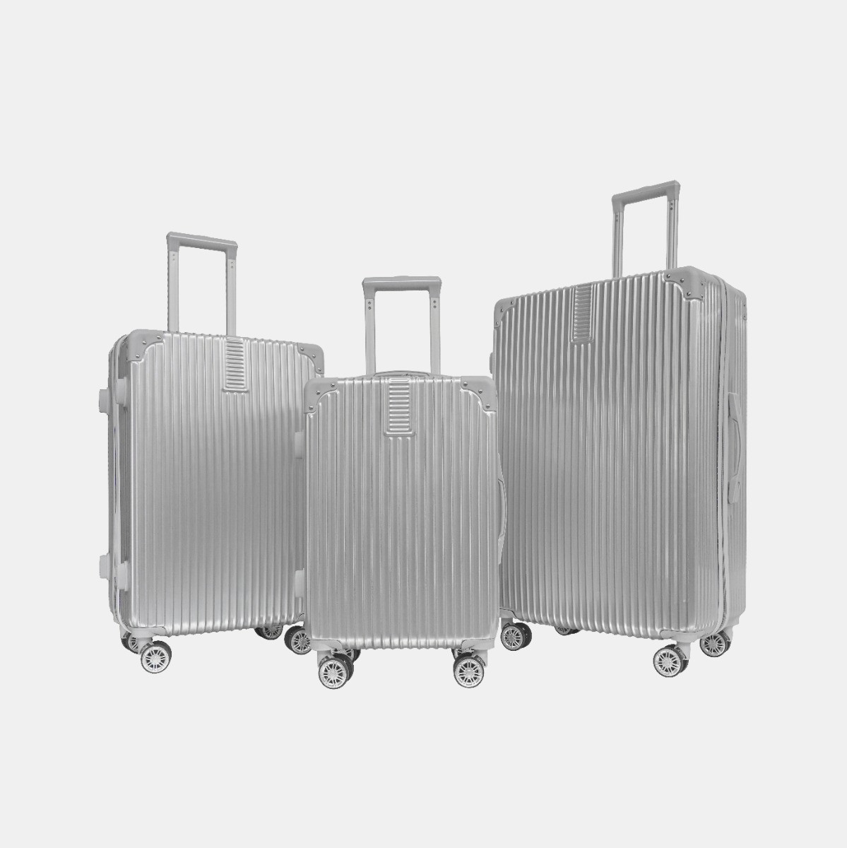 OHS 4 Wheel Hard Shell Metallic Suitcase, Silver - 3 Pack>