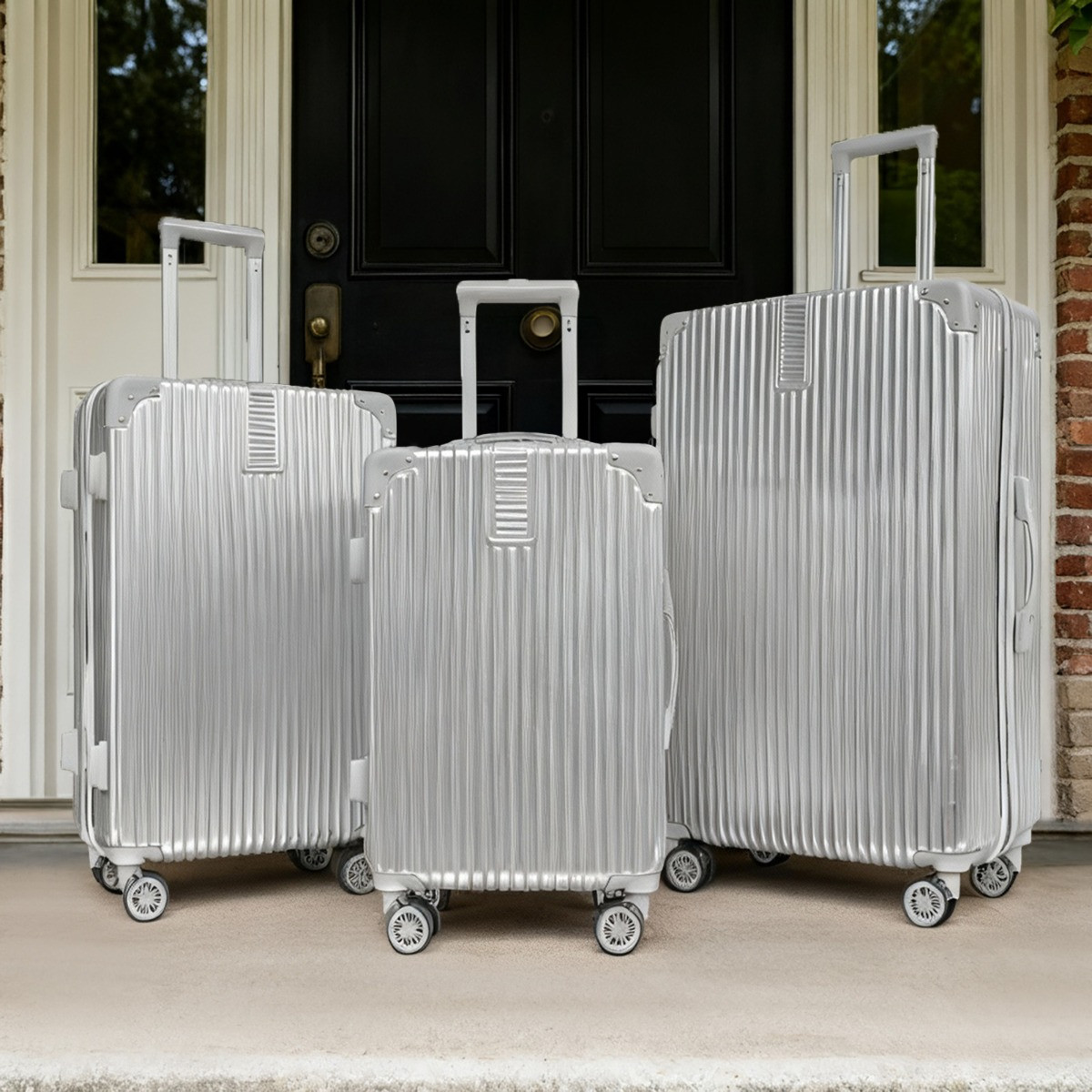 OHS 4 Wheel Hard Shell Metallic Suitcase, Silver - 3 Pack>