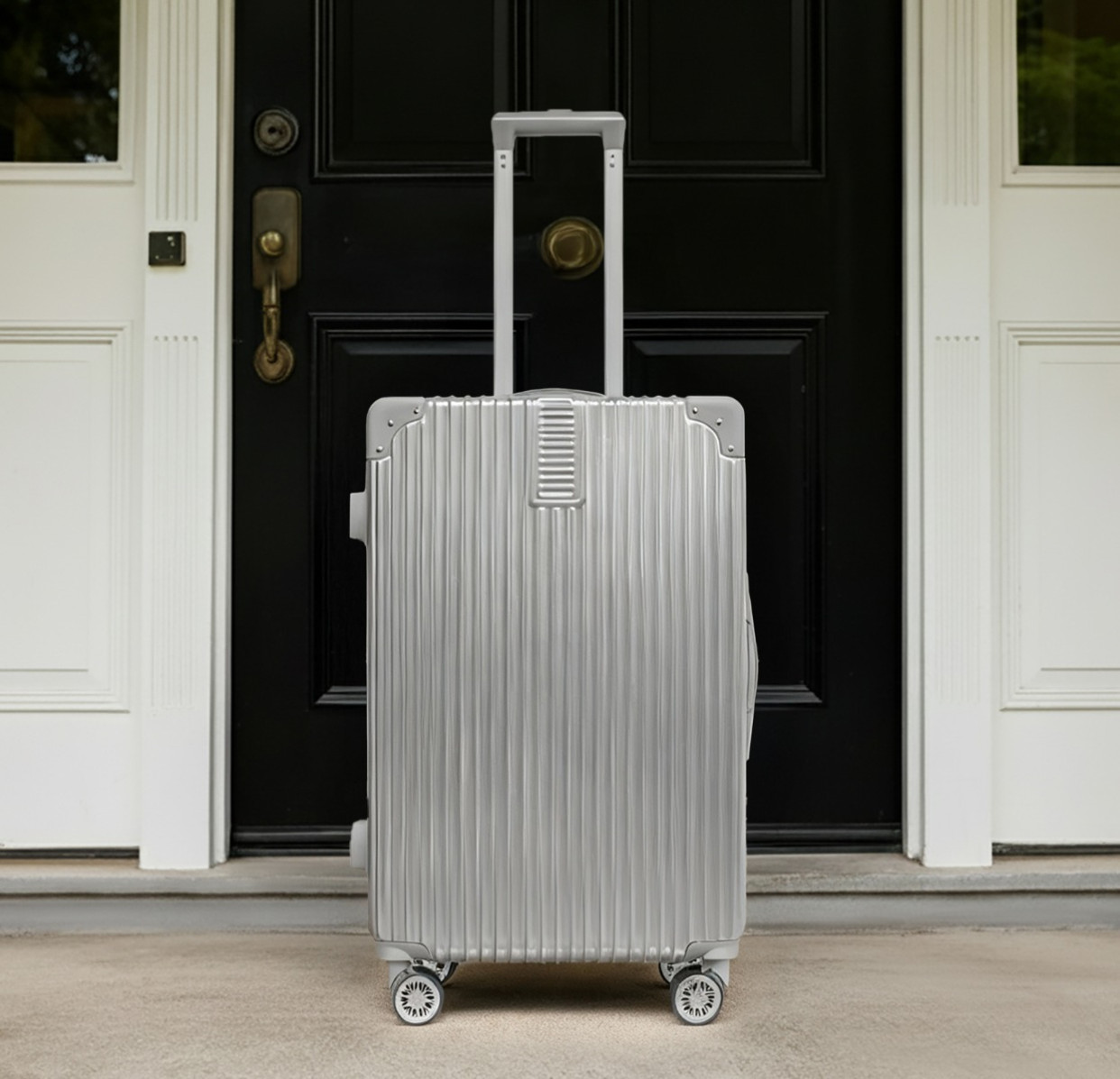 OHS 4 Wheel Hard Shell Metallic Suitcase, Silver - 3 Pack>