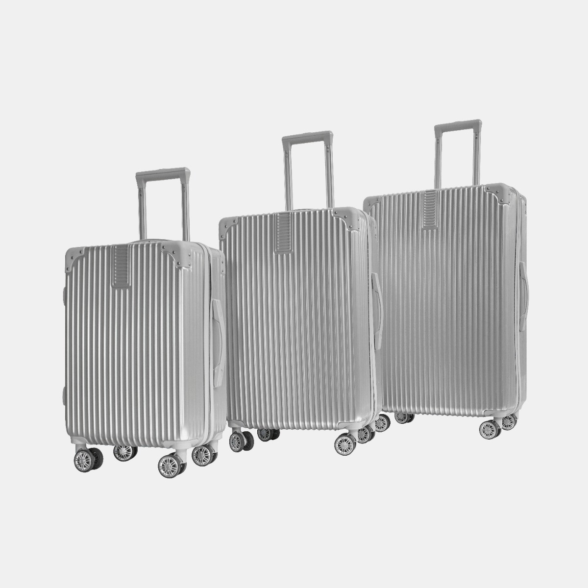 OHS 4 Wheel Hard Shell Metallic Suitcase, Silver - 3 Pack>