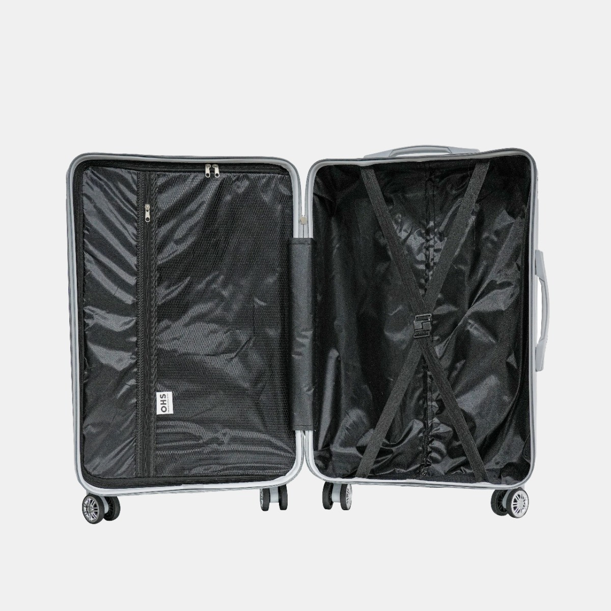 OHS 4 Wheel Hard Shell Metallic Suitcase, Silver - 3 Pack>