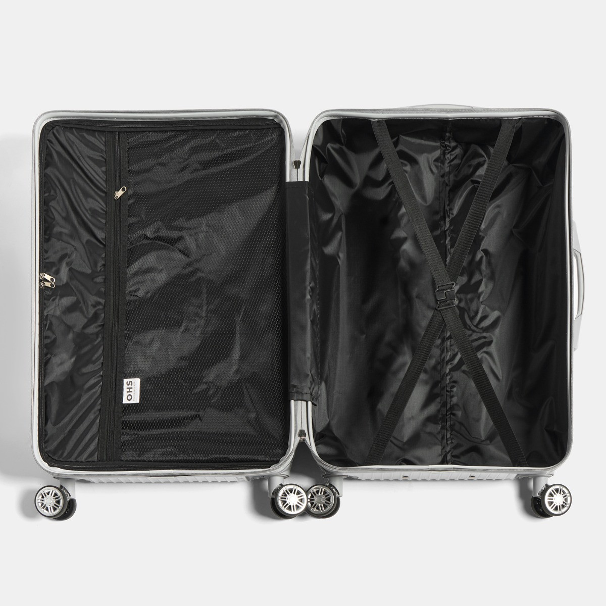 OHS 4 Wheel Hard Shell Metallic Suitcase, Silver - 3 Pack>