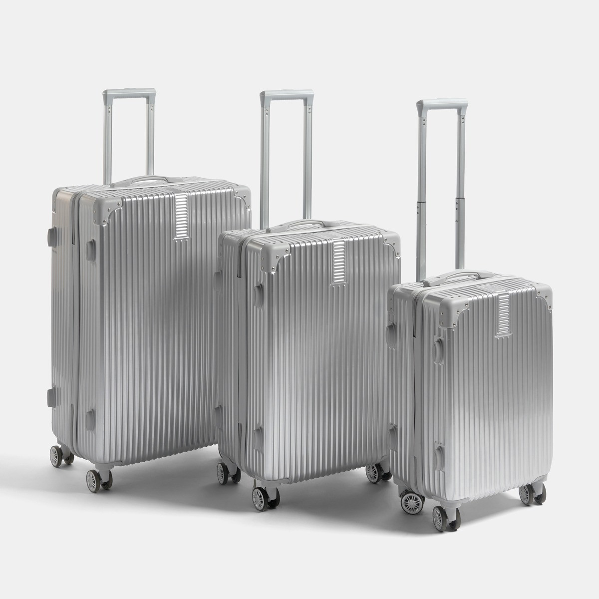OHS 4 Wheel Hard Shell Metallic Suitcase, Silver - 3 Pack>