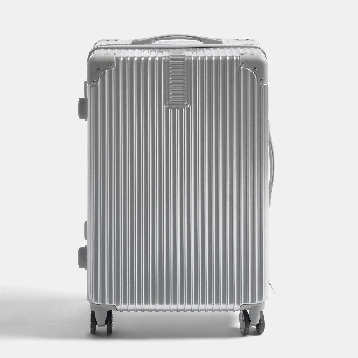 OHS 4 Wheel Hard Shell Metallic Suitcase, Silver - 3 Pack>