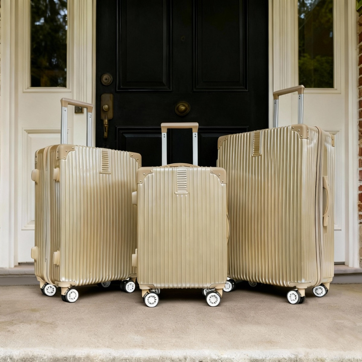 OHS 4 Wheel Hard Shell Metallic Suitcase, Gold - 3 Pack>