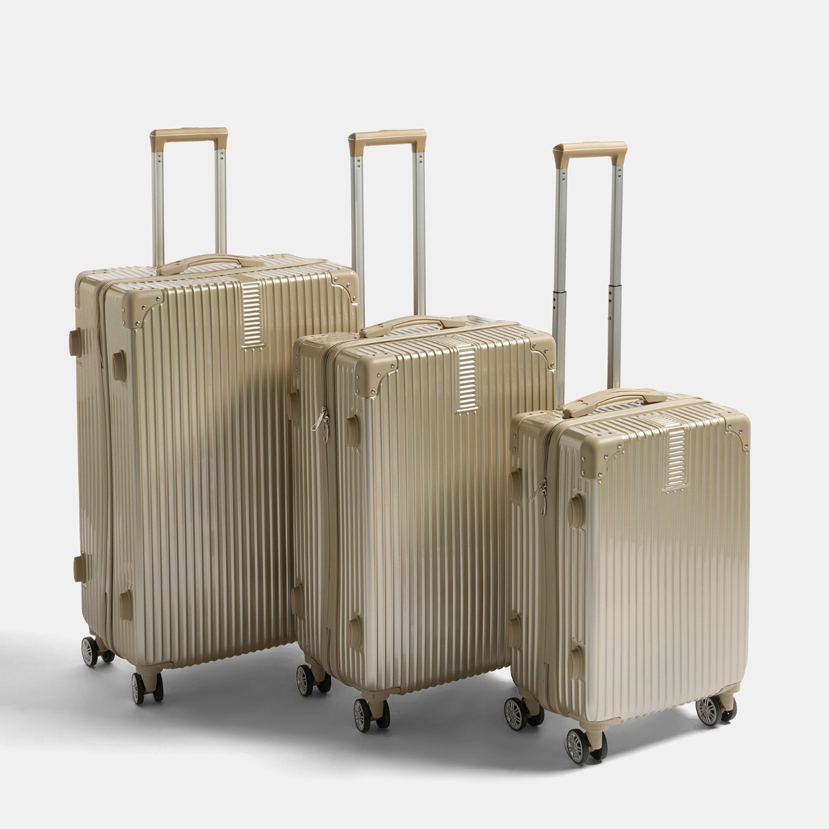 OHS 4 Wheel Hard Shell Metallic Suitcase, Gold - 3 Pack>