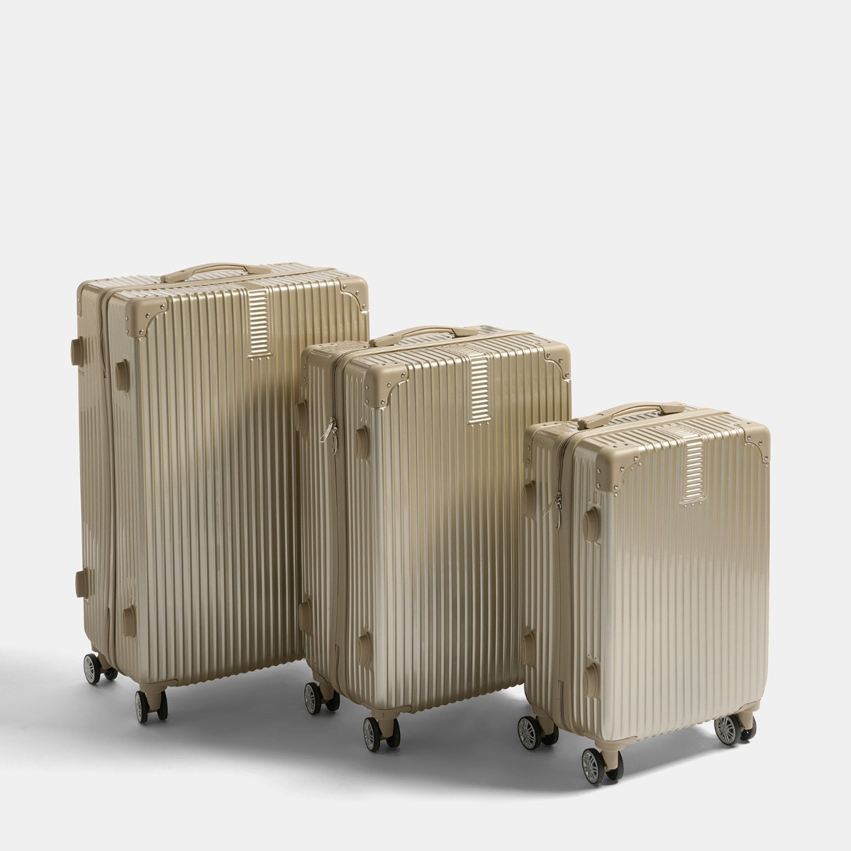 OHS 4 Wheel Hard Shell Metallic Suitcase, Gold - 3 Pack>