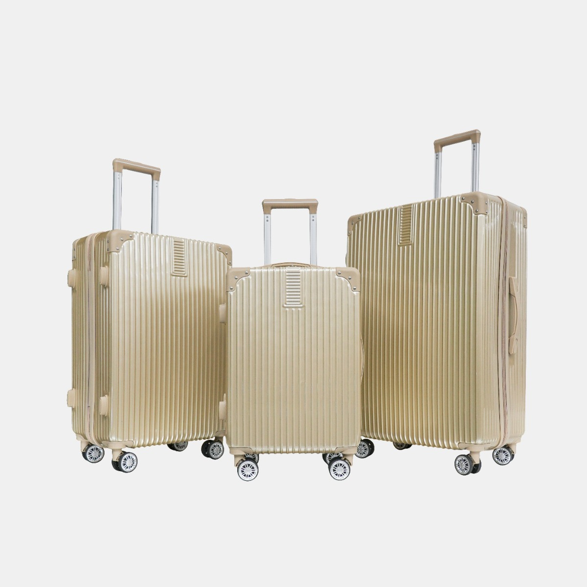 OHS 4 Wheel Hard Shell Metallic Suitcase, Gold - 3 Pack>