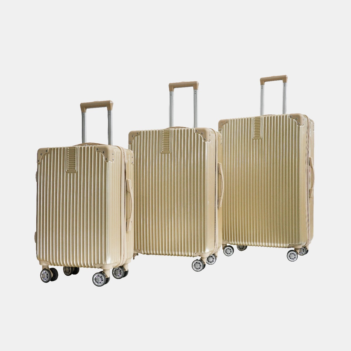 OHS 4 Wheel Hard Shell Metallic Suitcase, Gold - 3 Pack>