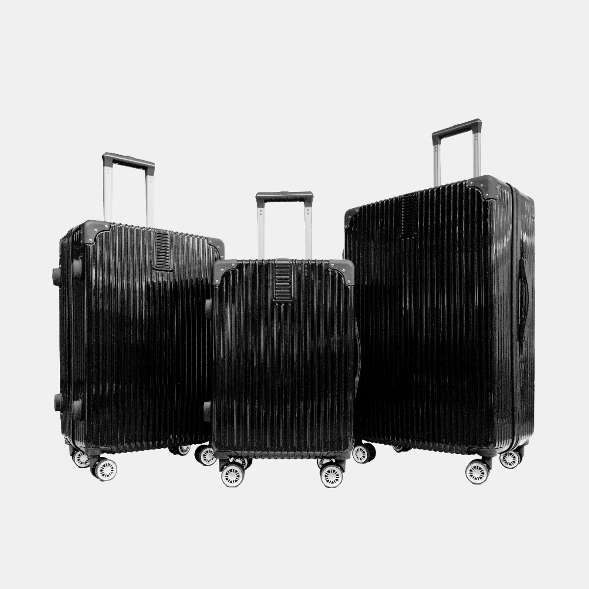 OHS 4 Wheel Hard Shell Metallic Suitcase, Black - 3 Pack>