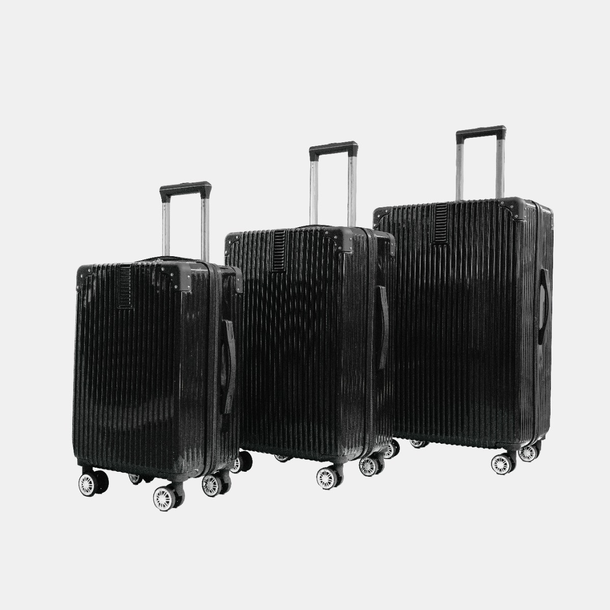 OHS 4 Wheel Hard Shell Metallic Suitcase, Black - 3 Pack>