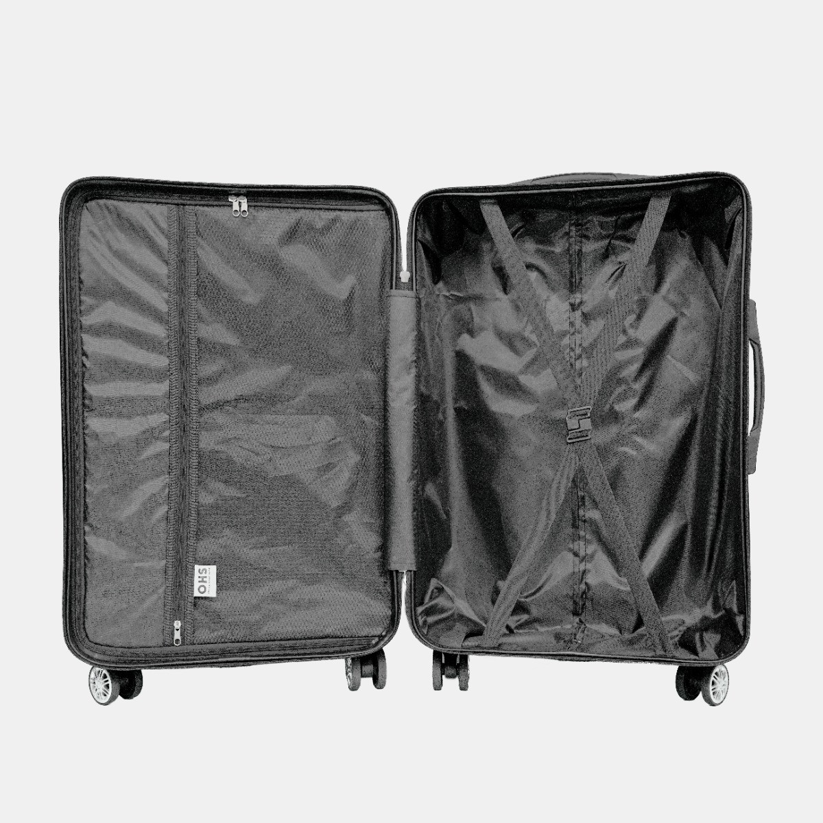 OHS 4 Wheel Hard Shell Metallic Suitcase, Black - 3 Pack>