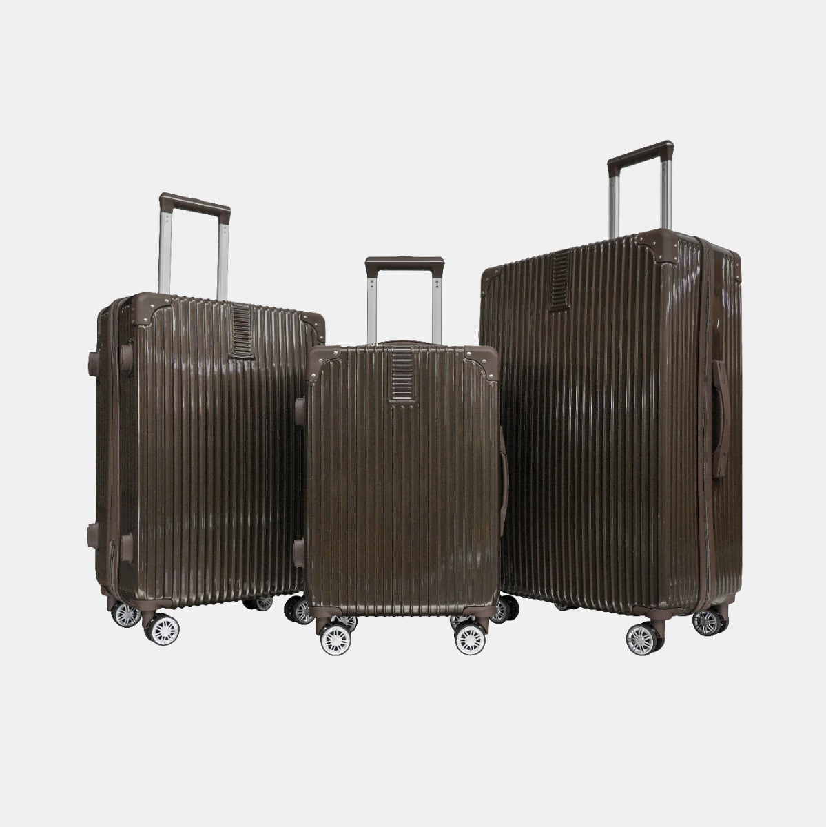 OHS 4 Wheel Hard Shell Metallic Suitcase, Brown - 3 Pack>