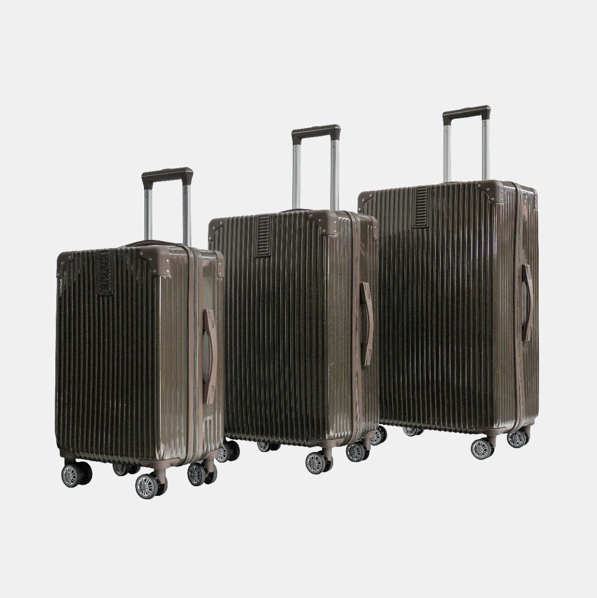 OHS 4 Wheel Hard Shell Metallic Suitcase, Brown - 3 Pack>