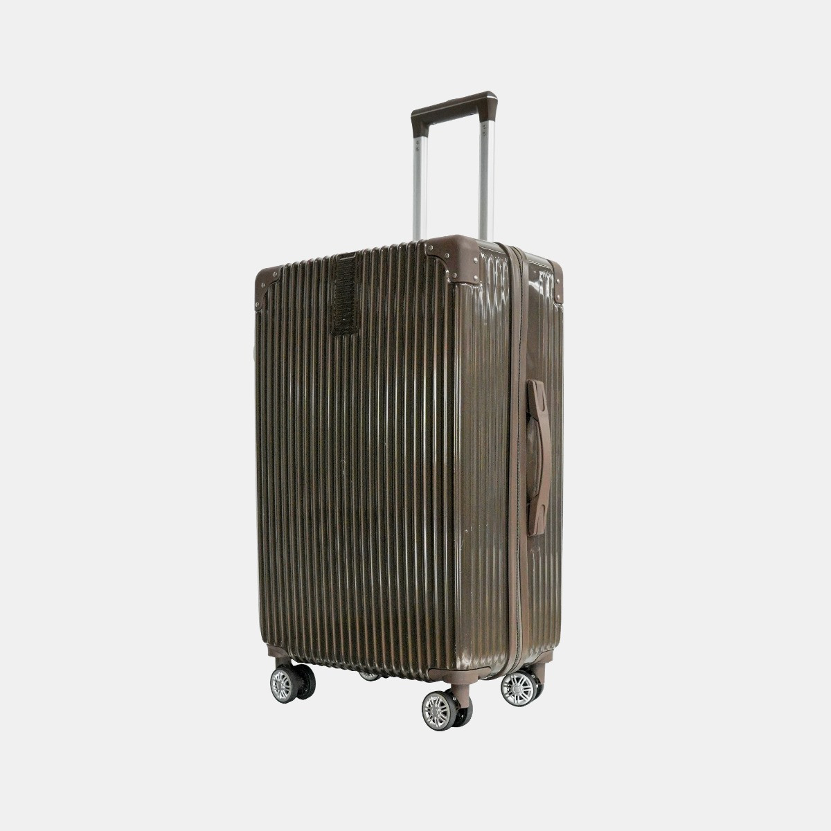 OHS 4 Wheel Hard Shell Metallic Suitcase, Brown - 3 Pack>