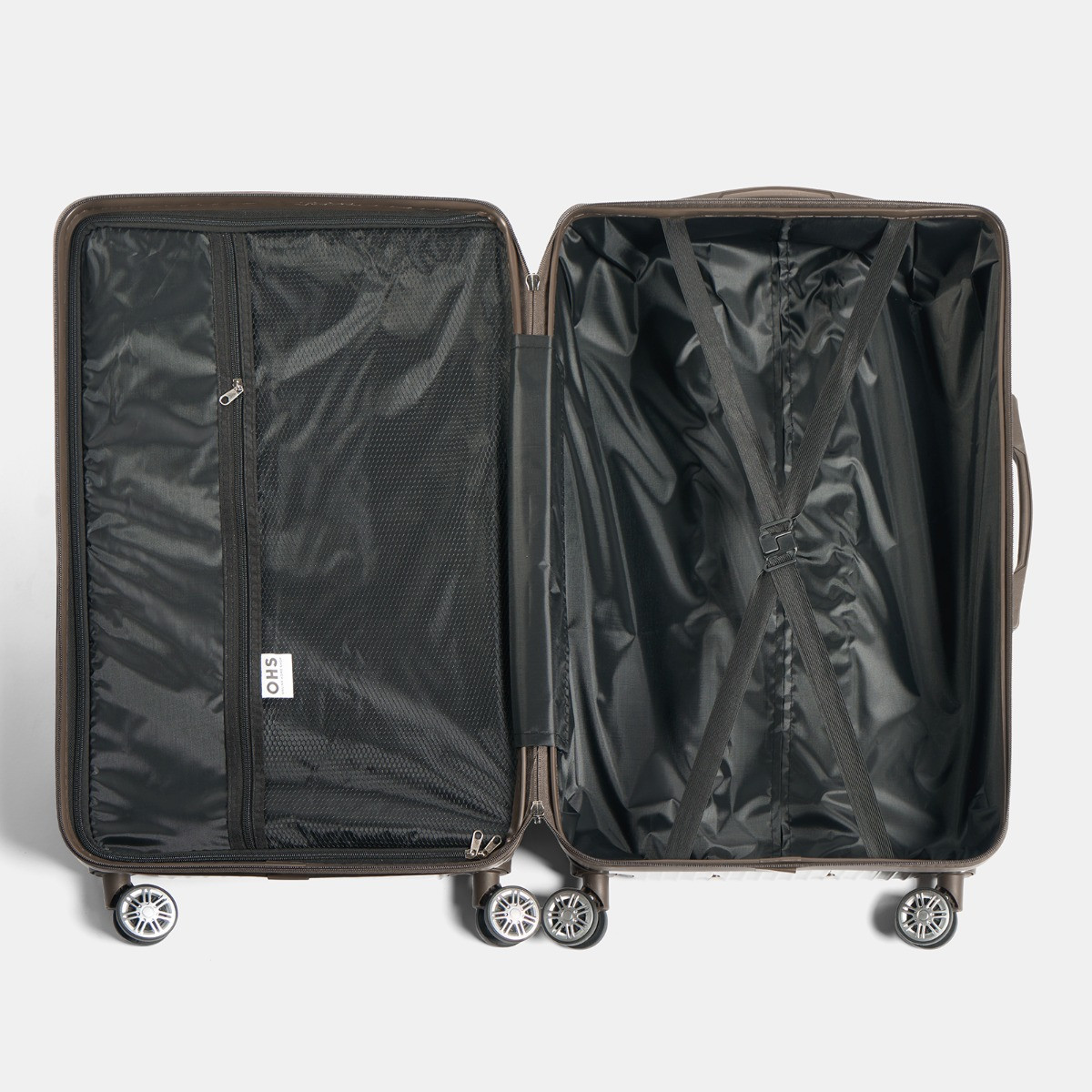 OHS 4 Wheel Hard Shell Metallic Suitcase, Brown - 3 Pack>