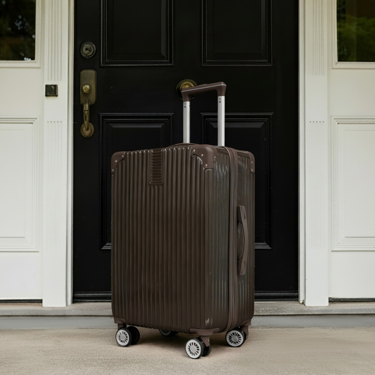 OHS 4 Wheel Hard Shell Metallic Suitcase, Brown - 3 Pack>