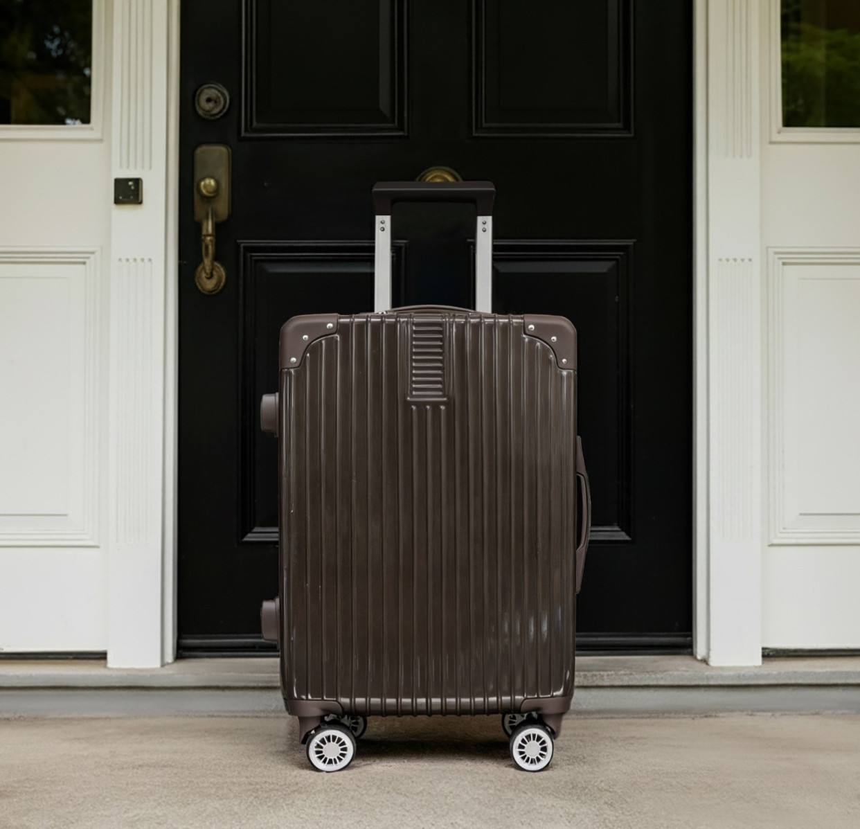 OHS 4 Wheel Hard Shell Metallic Suitcase, Brown - 3 Pack>