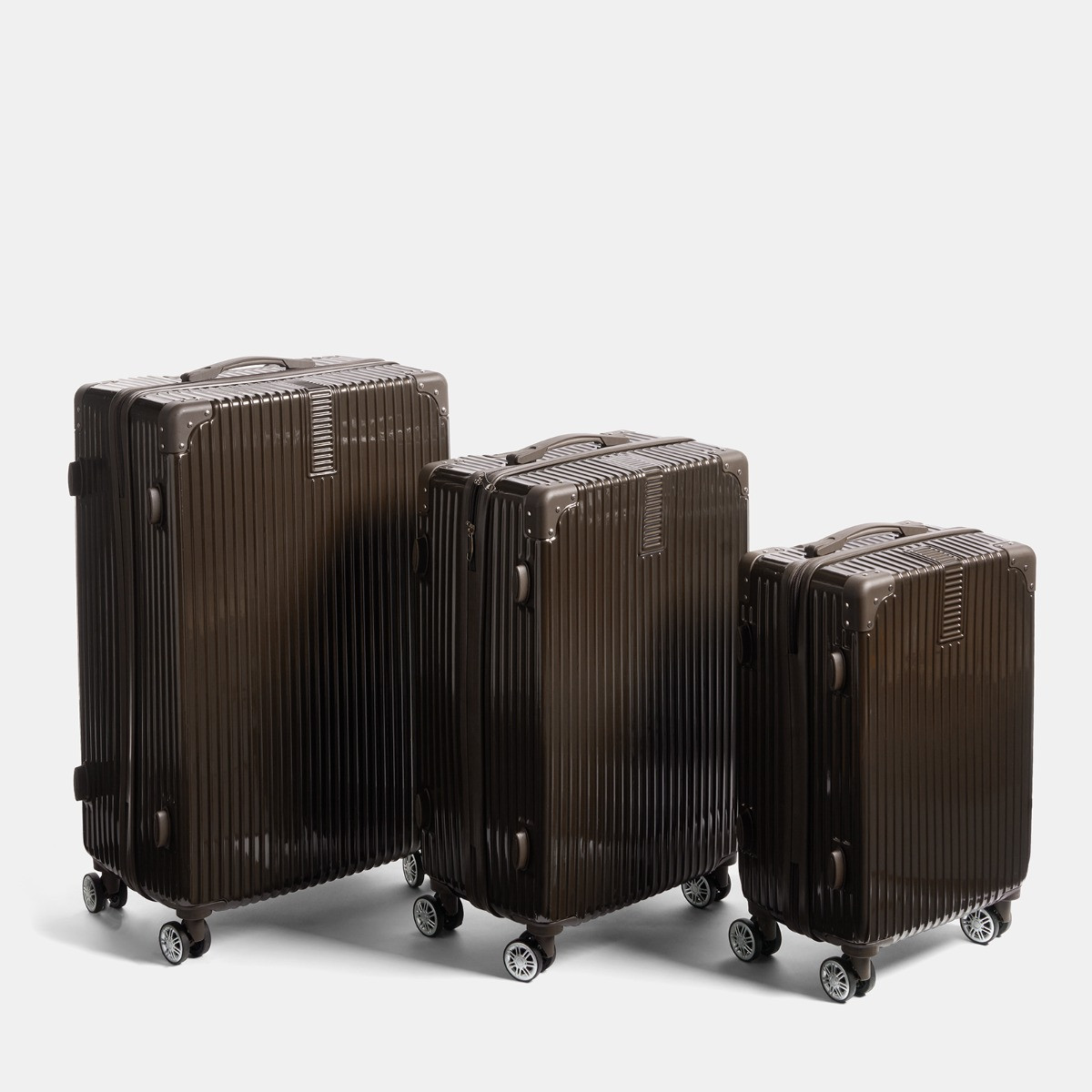 OHS 4 Wheel Hard Shell Metallic Suitcase, Brown - 3 Pack>