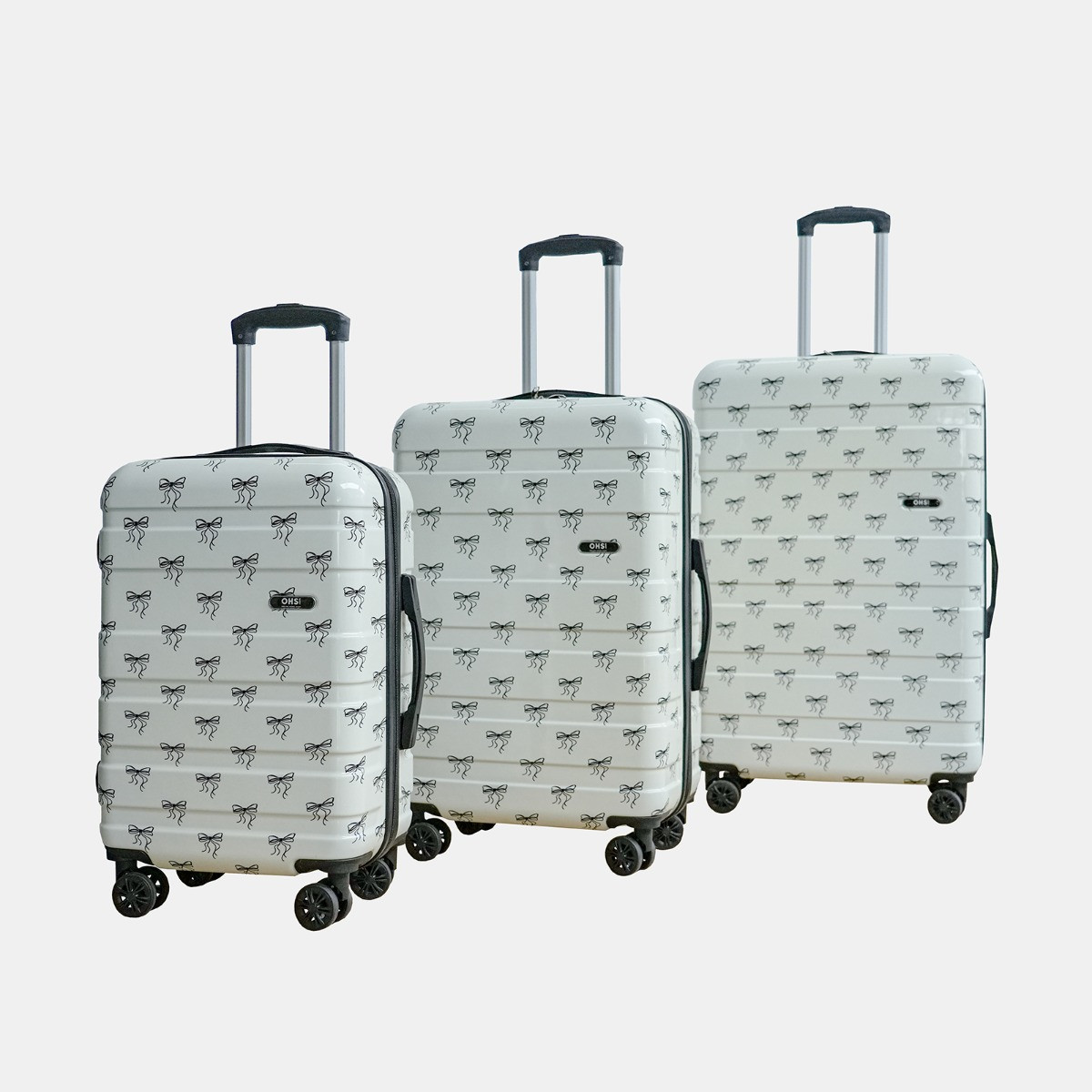 OHS 4 Wheel Bow Print Hard Shell Suitcase, Monochrome - 3 Pack>