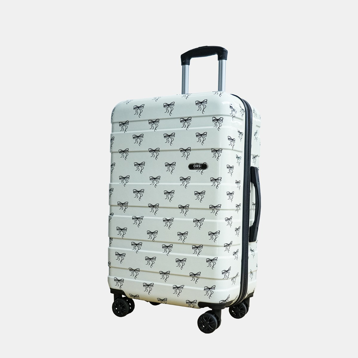 OHS 4 Wheel Bow Print Hard Shell Suitcase, Monochrome - 3 Pack>