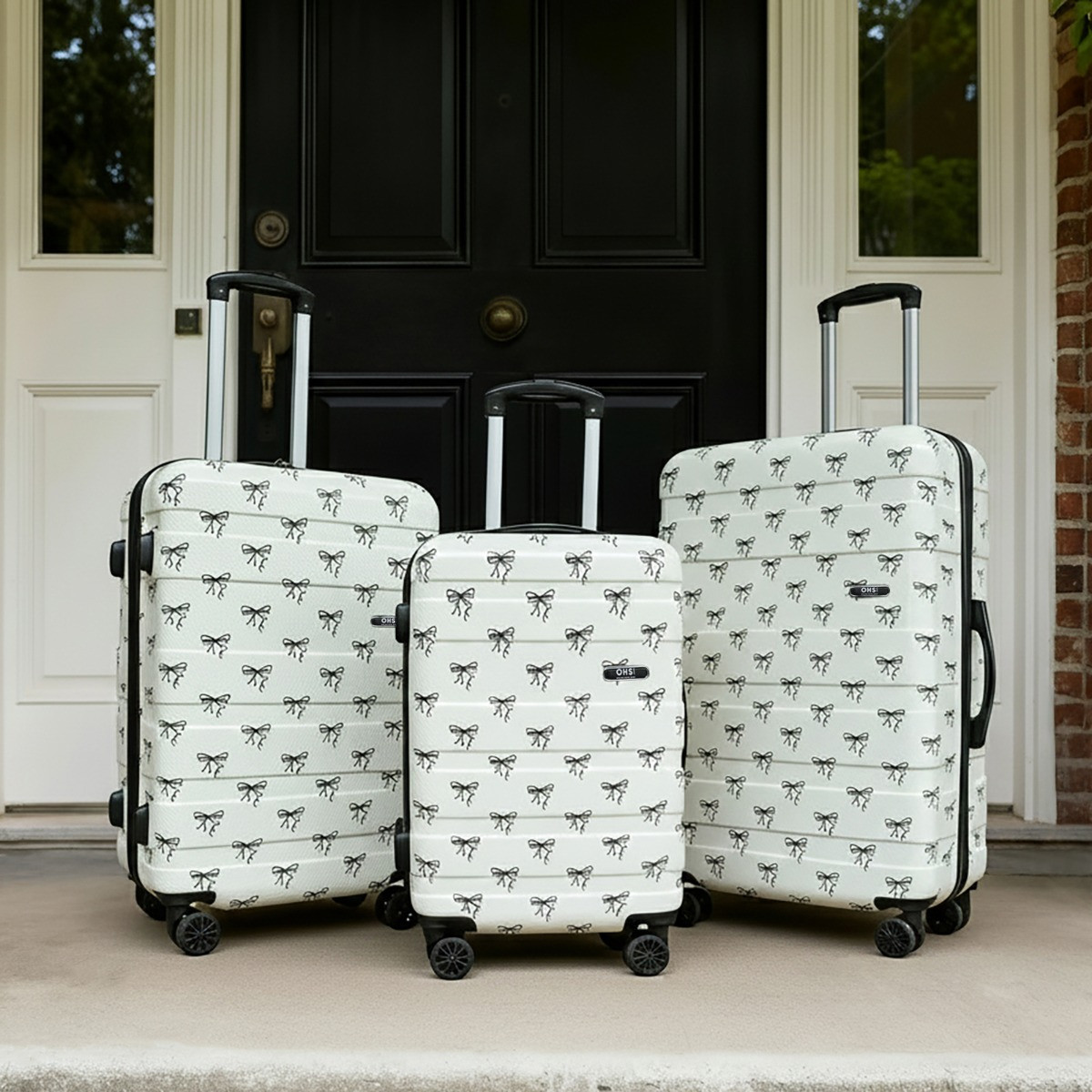 OHS 4 Wheel Bow Print Hard Shell Suitcase, Monochrome - 3 Pack>