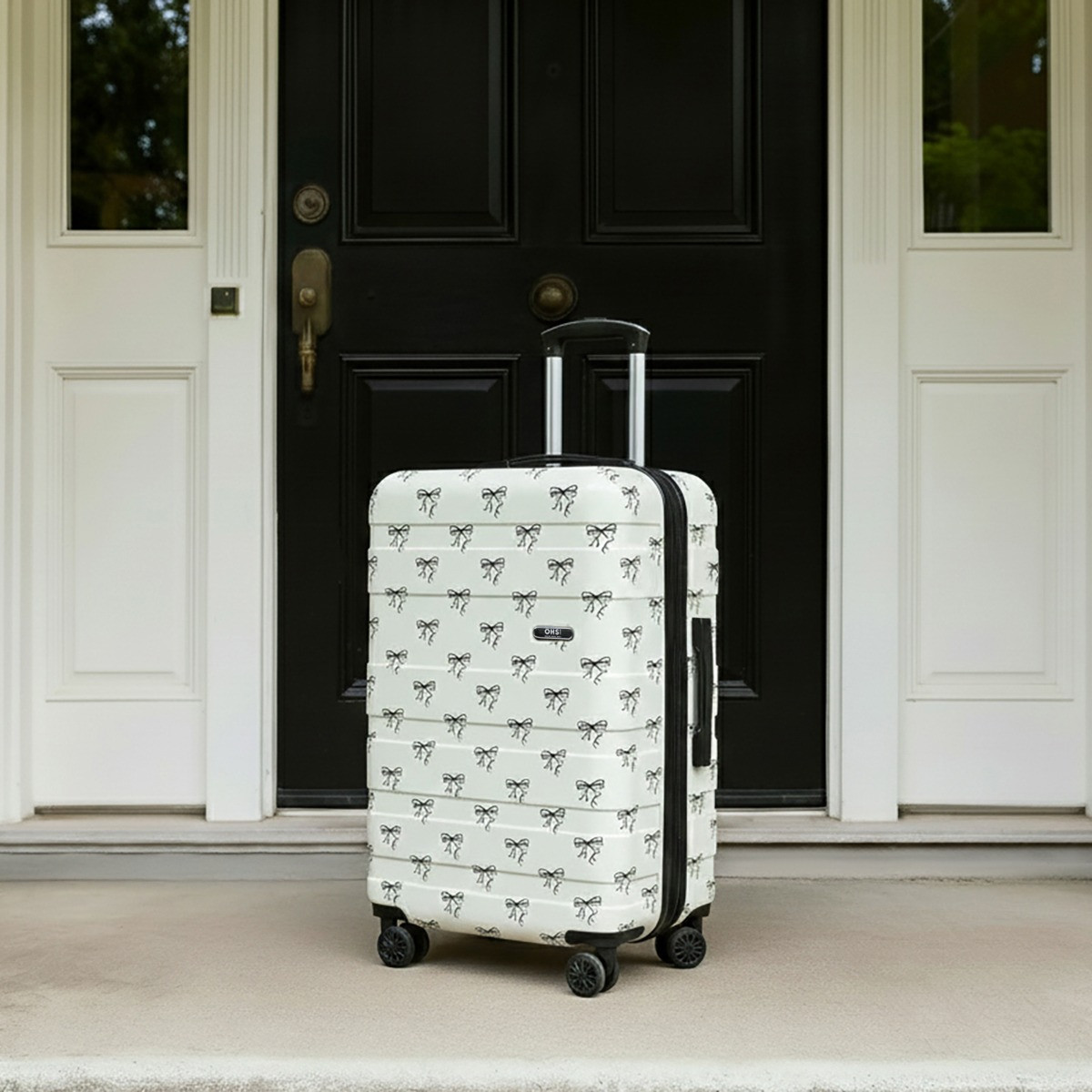 OHS 4 Wheel Bow Print Hard Shell Suitcase, Monochrome - 3 Pack>