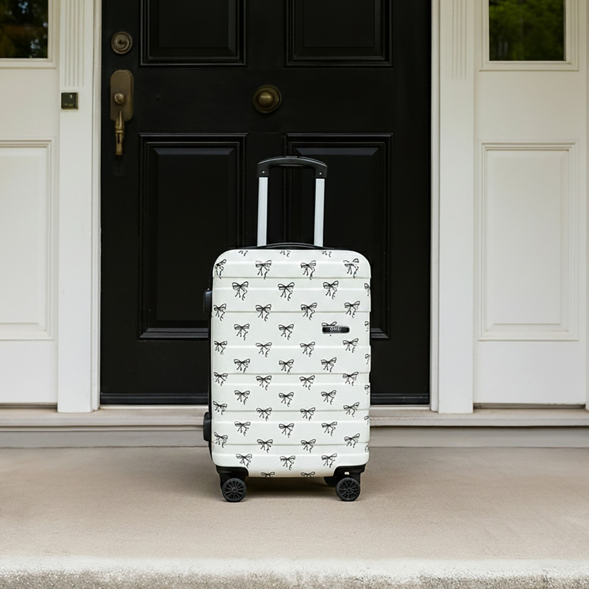 OHS 4 Wheel Bow Print Hard Shell Suitcase, Monochrome - 3 Pack>