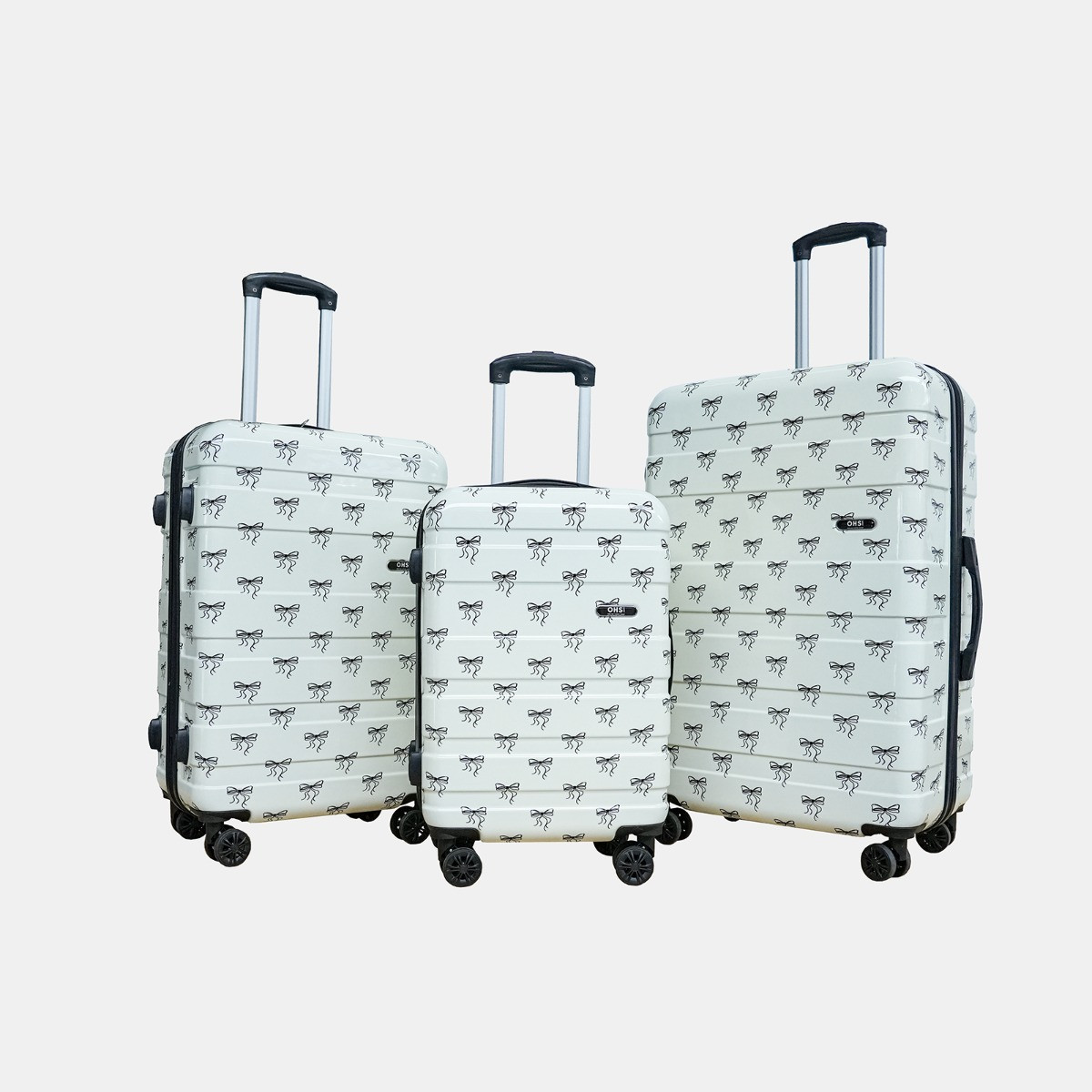OHS 4 Wheel Bow Print Hard Shell Suitcase, Monochrome - 3 Pack>