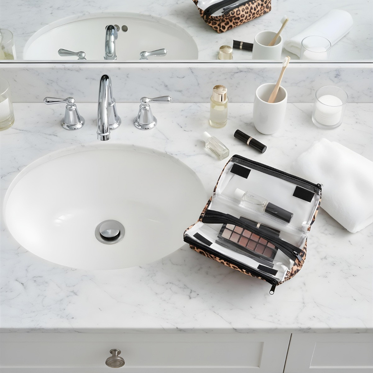 OHS Leopard Print Travel Wash Bag - Natural>