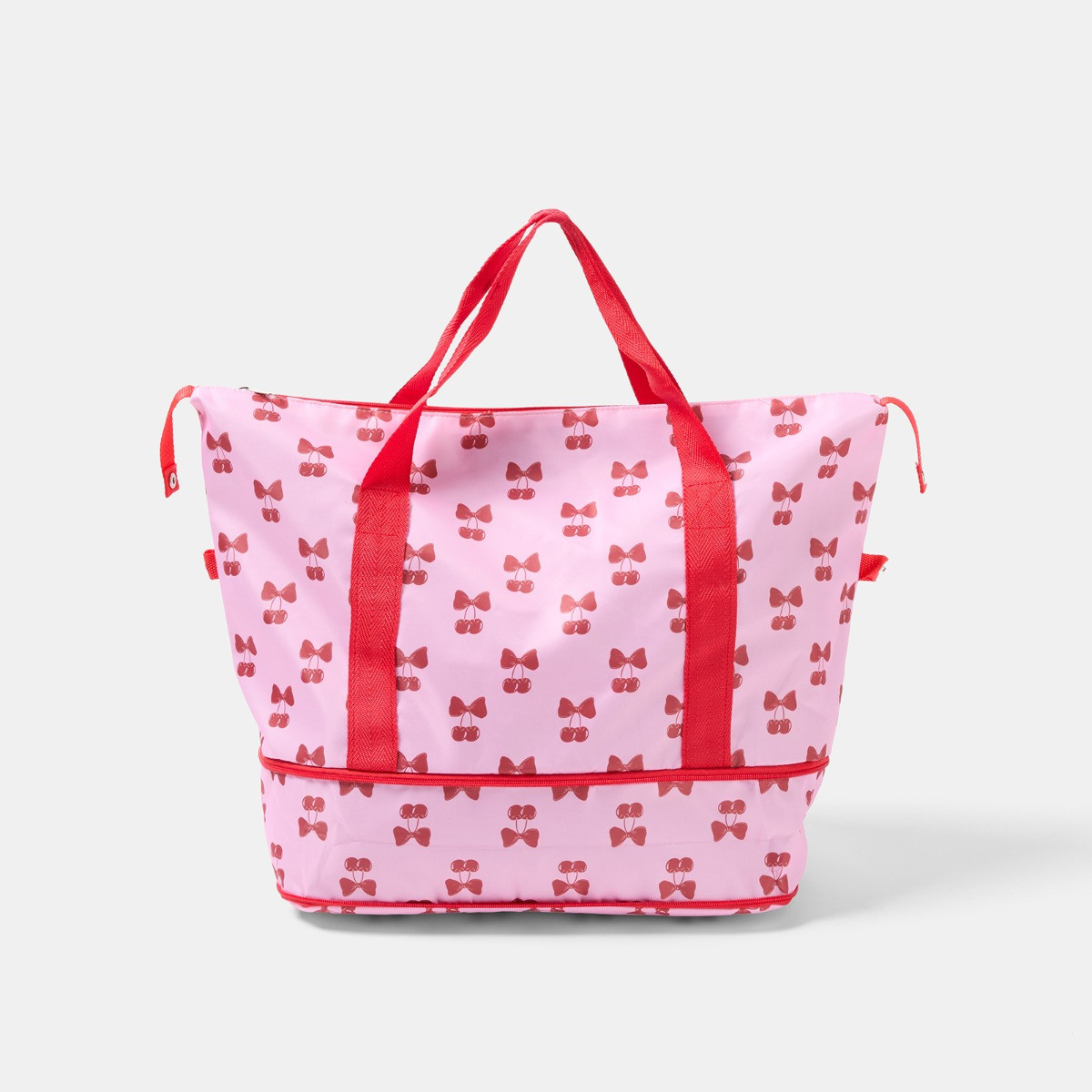 OHS Cherry Bow Print Overnight Weekend Travel Bag - Pink/Red>