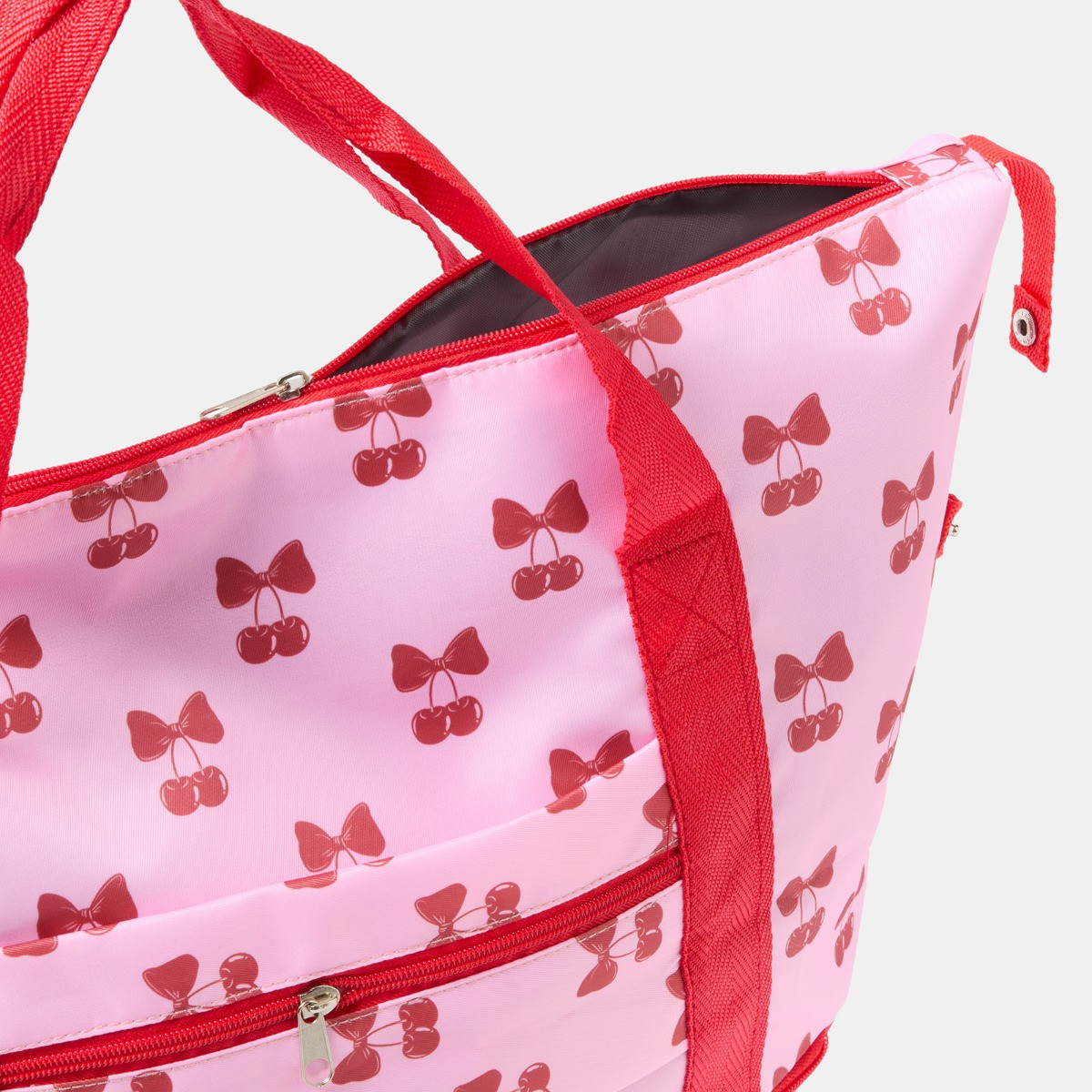 OHS Cherry Bow Print Overnight Weekend Travel Bag - Pink/Red>