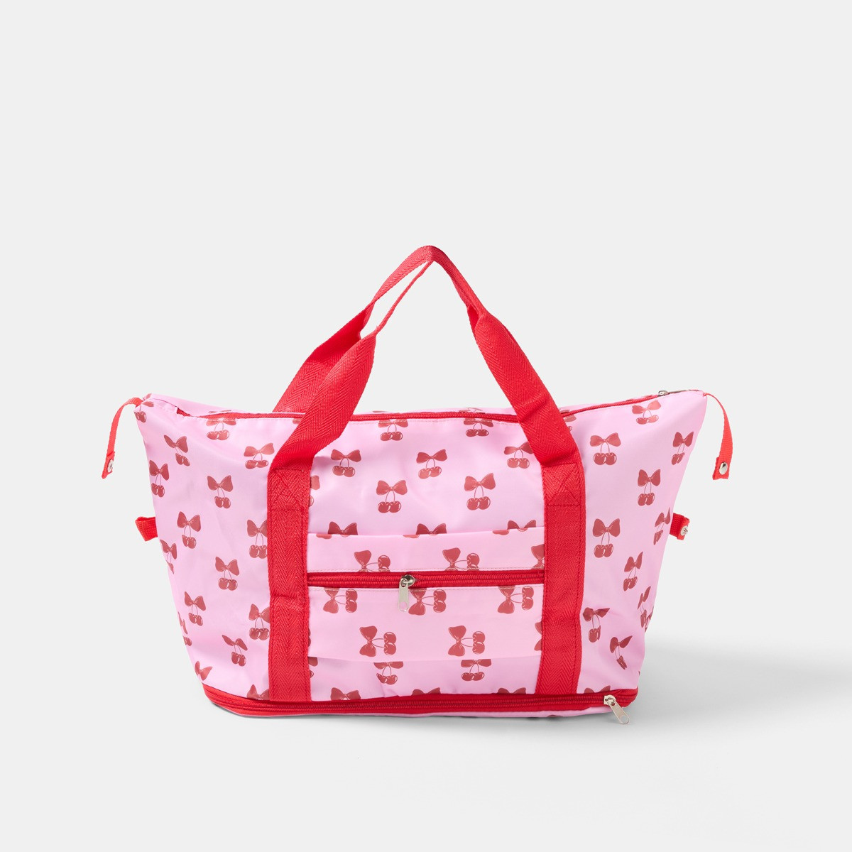 OHS Cherry Bow Print Overnight Weekend Travel Bag - Pink/Red>
