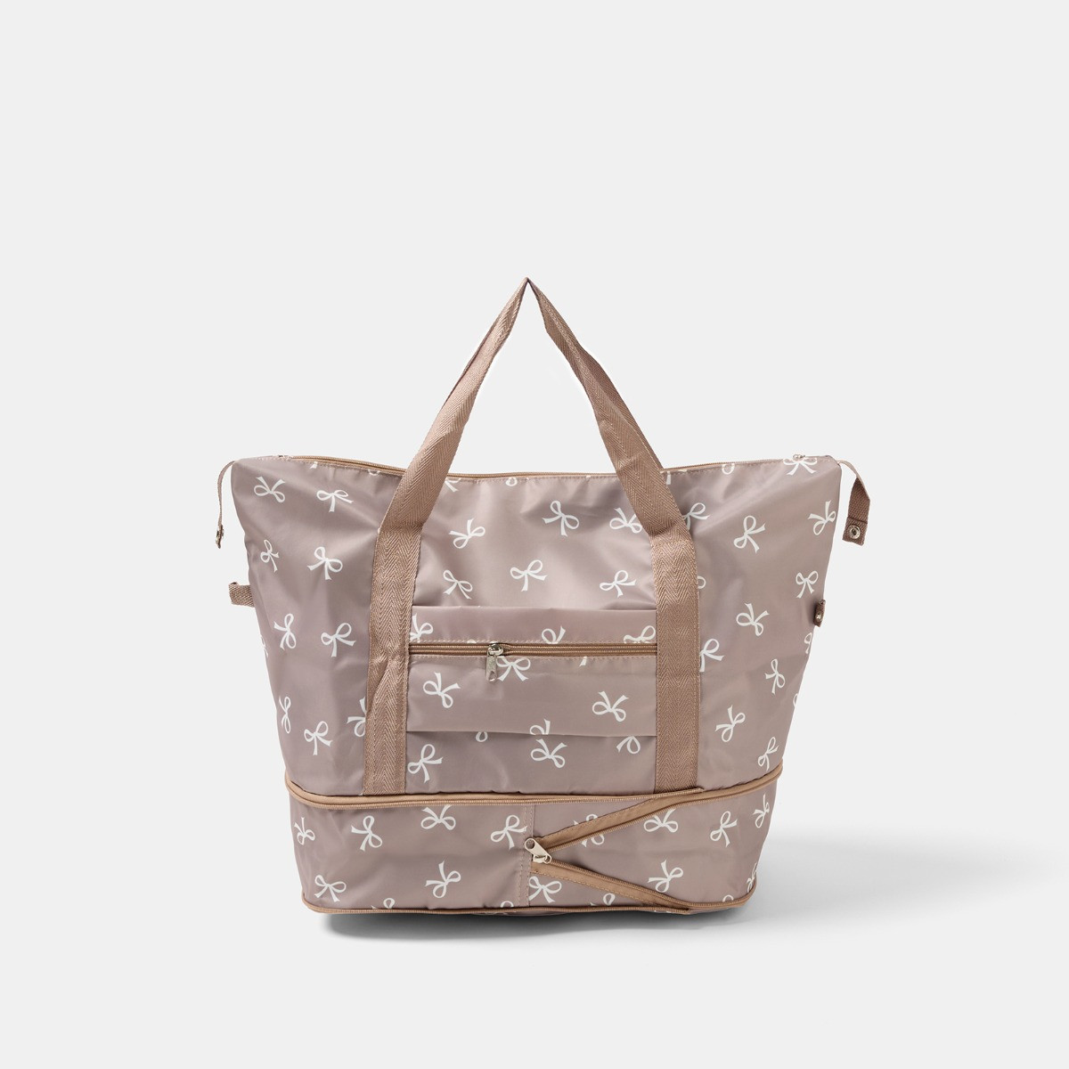 OHS Bow Print Overnight Weekend Travel Bag - Mink/Cream>