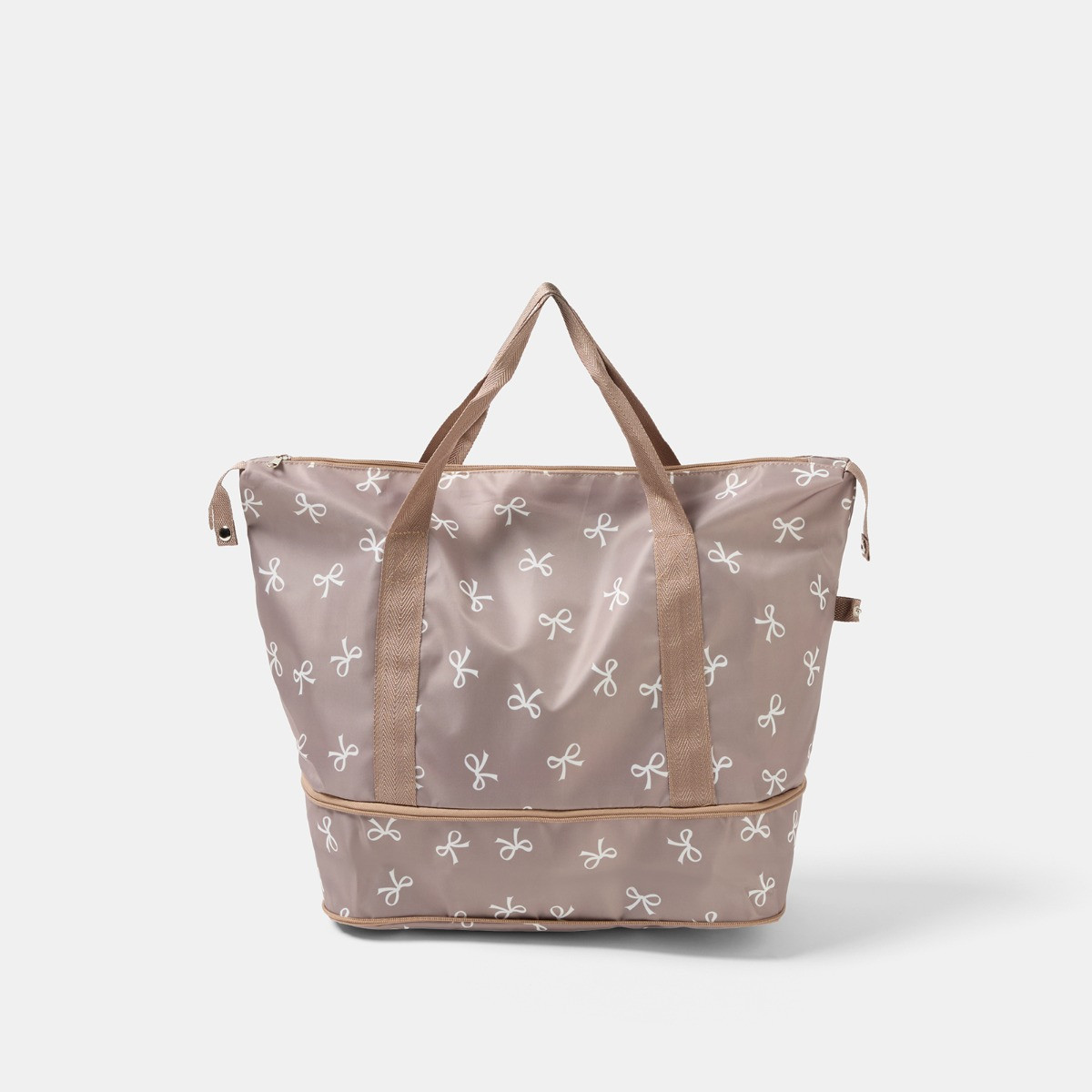 OHS Bow Print Overnight Weekend Travel Bag - Mink/Cream>