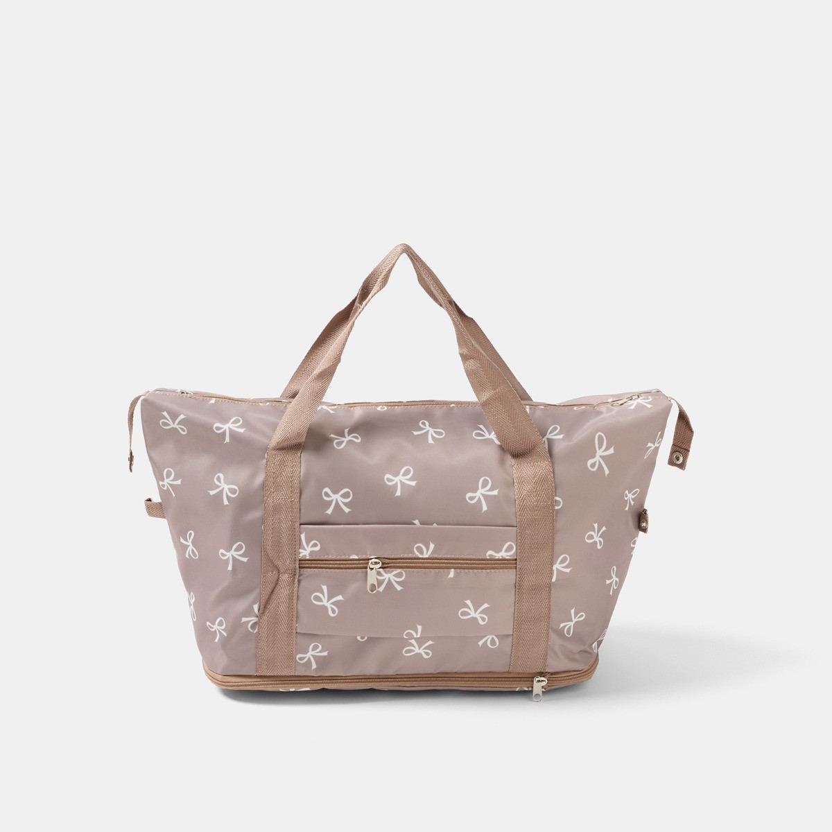 OHS Bow Print Overnight Weekend Travel Bag - Mink/Cream>