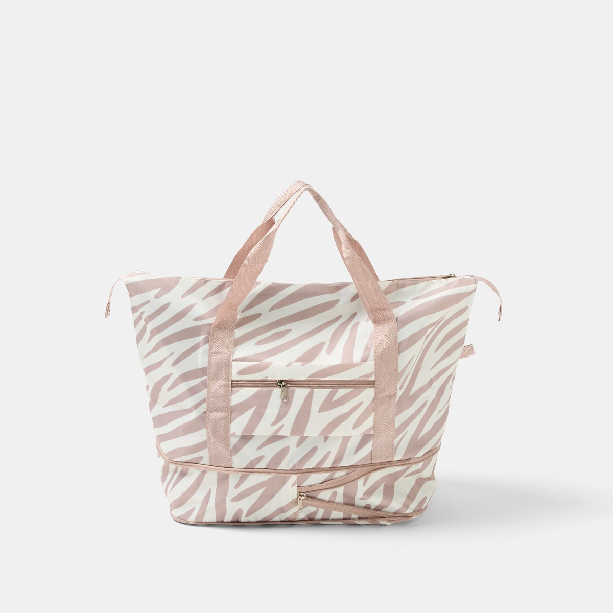 OHS Zebra Print Overnight Weekend Travel Bag - Beige>