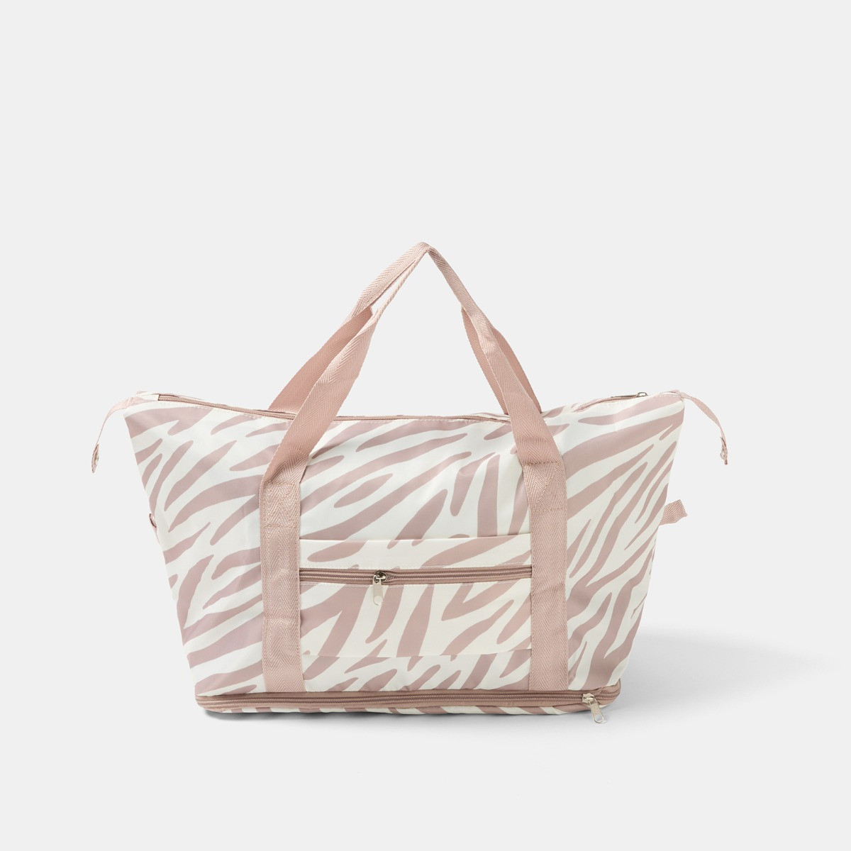 OHS Zebra Print Overnight Weekend Travel Bag - Beige>