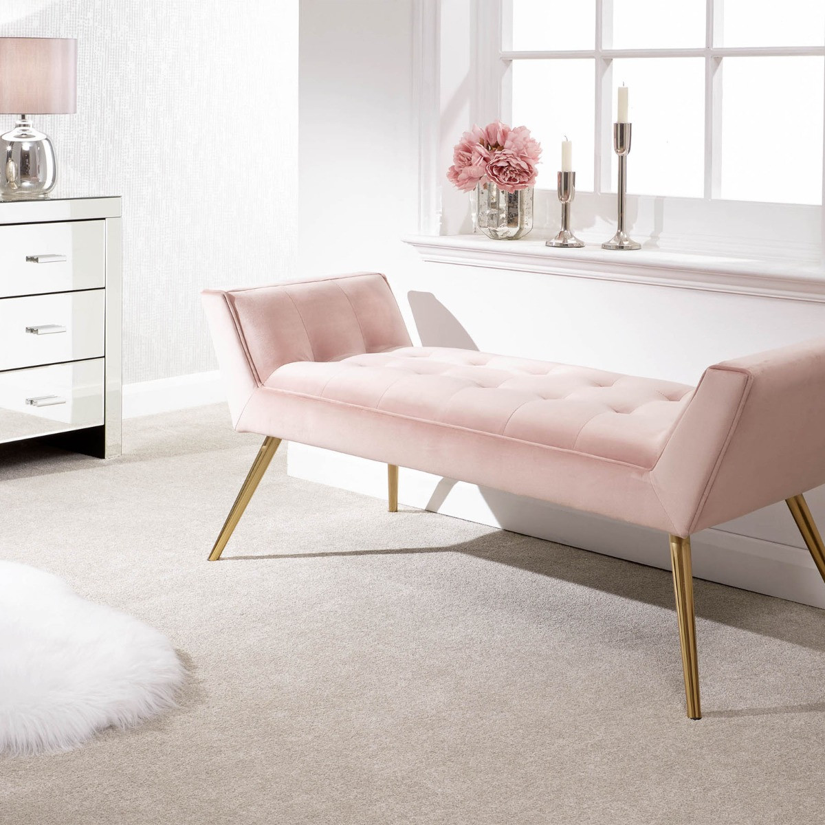 Turin Upholstered Window Seat - Blush Pink>