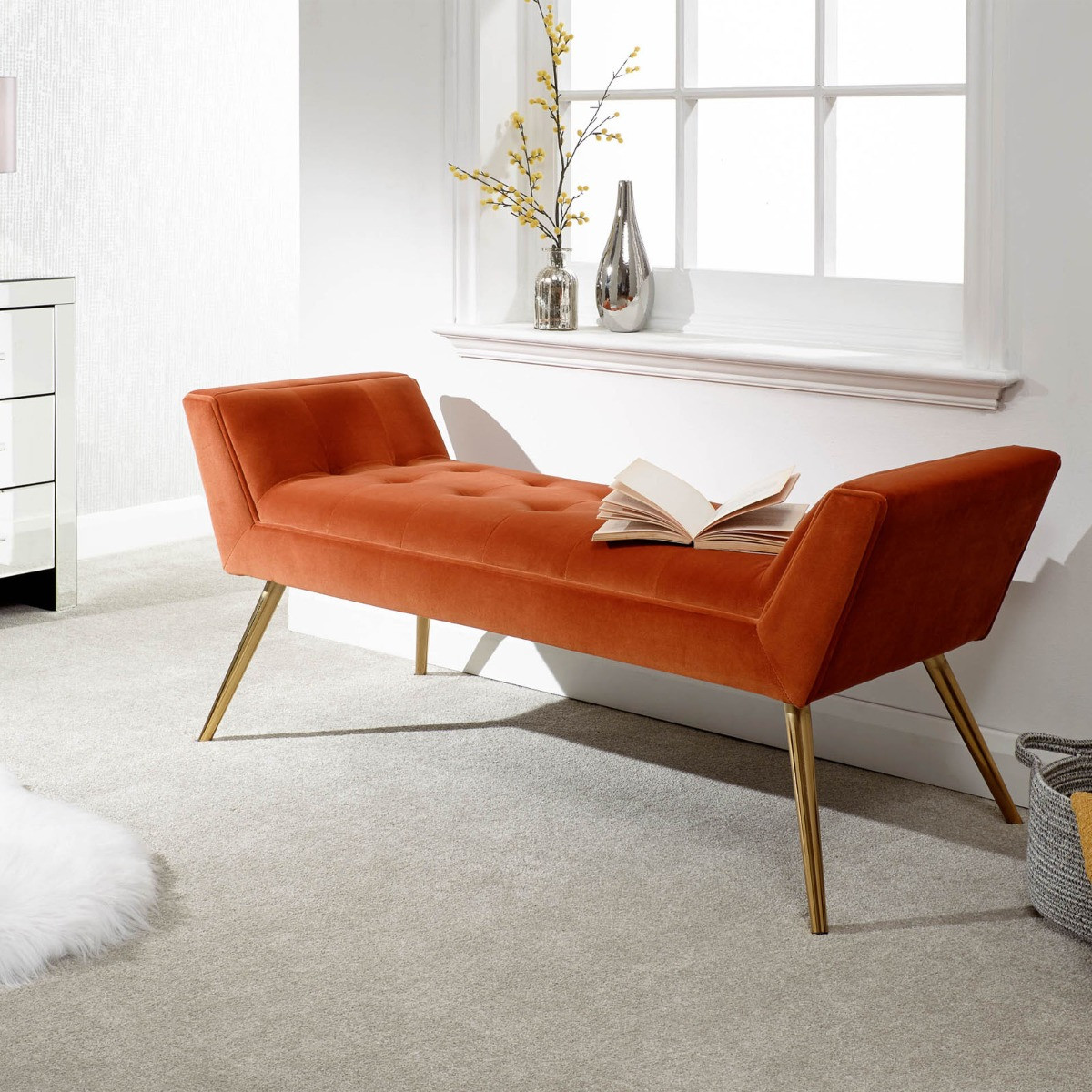 Turin Upholstered Window Seat - Russet>