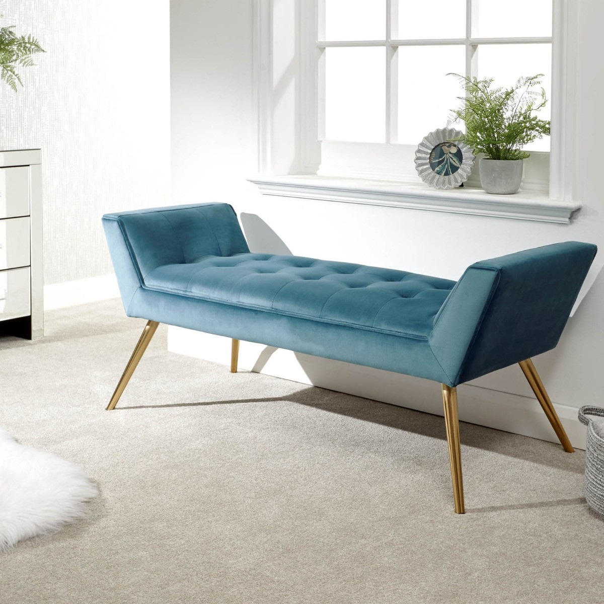 Turin Upholstered Window Seat - Teal>