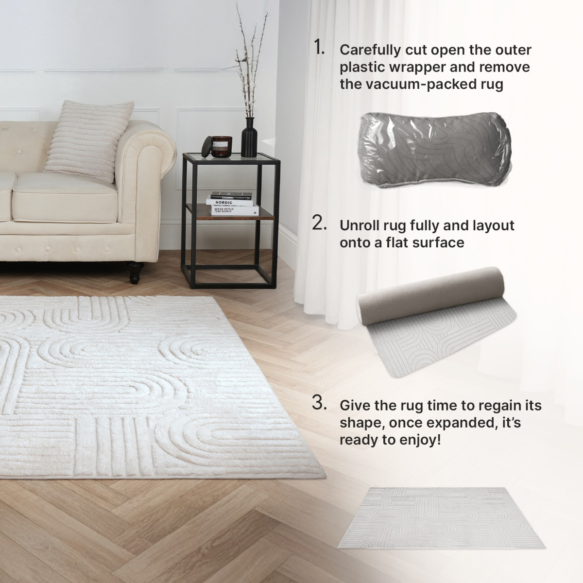 OHS Tufted Arches Rug, Black - 160 x 230cm>